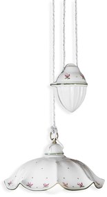 Lampadario Saliscendi Classico Belluno Ceramica E Ottone Decorato 1 Luce E27