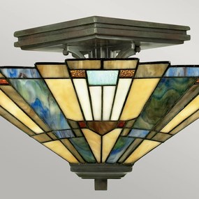 Lampadario Tiffany Inglenook Metallo Bronzo Valiant 2 Luci E27