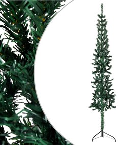 Albero Natale Artificiale Sottile a Metà con Supporto Nero e Verde, Verde / 240 cm