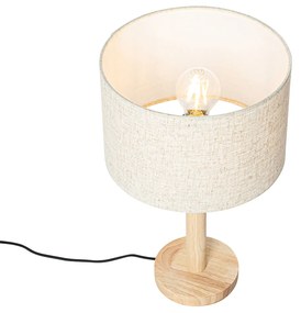 Lampada da tavolo rustica in legno con paralume in lino beige 25 cm - Mels