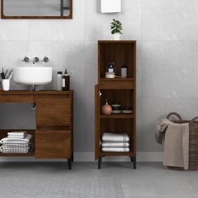 Armadietto bagno rovere marrone 30x30x100 cm legno multistrato