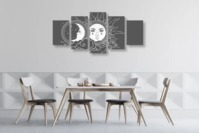 Quadri 5 pezzi – Armonia in bianco e nero di sole e luna