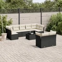 Set Divani da Giardino 10pz con Cuscini in Polyrattan Nero 3249995