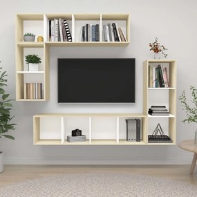 Set Porta Tv 4 Pz Bianco E Rovere Sonoma İn Truciolato /