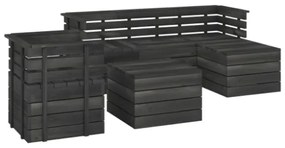 Set Divani da Giardino su Pallet 6 pz Legno Pino Grigio Scuro