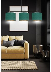 Lampadario 3 Luci Ganesha In Acciaio Nero E Paralumi In Tessuto Verde