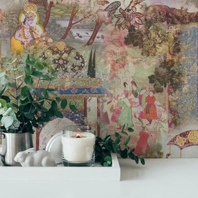 Carta da parati Indo  multicolore-verde, 53 cm x 10.05 m