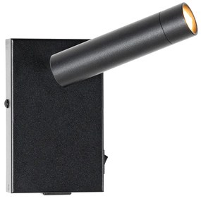 Applique da parete moderna nera con USB regolabile - Croft
