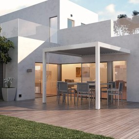 Pergola bioclimatica addossata 296x300 cm in alluminio bianco - Spell