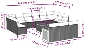 Set Divani da Giardino 14pz con Cuscini in Polyrattan Beige