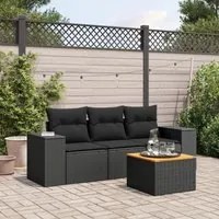 Set Divani da Giardino 4 pz con Cuscini Nero in Polyrattan 3225313