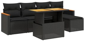 Set divano da giardino 6 pz con cuscini nero in polyrattan