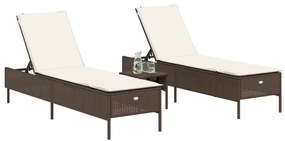 Set lettini prendisole con cuscini 3pz marrone in polyrattan