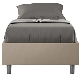 Letto singolo imbottito similpelle Azelia con rete, contenitore e senza rete, Tortora / Senza Rete
