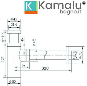 Kamalu - Sifone di scarico per lavabo colore oro spazzolato | KS050G