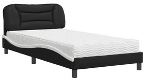 Letto con materasso nero e bianco 100x200 cm in similpelle