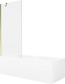 Mexen Cubik vasca da bagno rettangolare 160 x 70 cm con rivestimento e paravento ad 1 anta 80 cm, trasparente, dorata