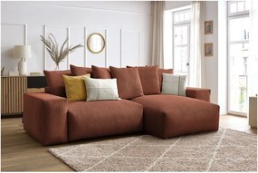 Divano angolare color terracotta allungabile e con contenitore rivestito in velluto a coste Voltaire – Bobochic Paris