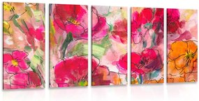Quadri 5 pezzi – Natura morta di fiori dipinti