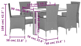 Set da pranzo da giardino 7 pz con cuscini beige in polyrattan