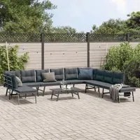 Set Panche Giardino Cuscini 6pz Nere Acciaio Verniciato Polvere 3283729