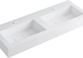 Lavabo a incasso rettangolare doppia vasca L 120.5 x H 15 x P 46 cm in resina bianco opaco