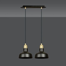 Lampadario Industrial 2 Luci Kubera In Acciaio Nero Con Elementi In Oro
