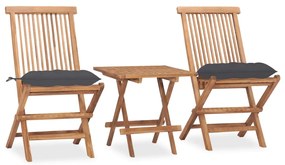 Set Da Pranzo Giardino Pieghevole 3 Pz Cuscino Massello Di Teak /