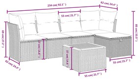 Set divano da giardino 6 pz con cuscini beige misto polyrattan
