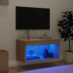 Mobile Porta TV con Luci LED Rovere Sonoma 60x30x30 cm