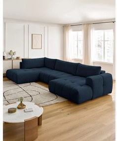 Divano angolare blu scuro allungabile e con contenitore (penisola a sinistra/a U) con rivestimento in ciniglia Fuji – Bobochic Paris