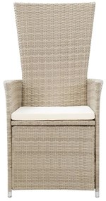 Sedie da giardino reclinabili 2 pz con cuscini polyrattan beige