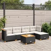 Set Divano da Giardino 6 pz con Cuscini Nero in Polyrattan 3261791