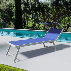 Lettino Blu Prendisole Pieghevole Professionale In Alluminio E Tessuto Textilene Tettuccio Orientabile Tettino Parasole Sdraio Prendi Sole Mare Spiaggia Piscina Giardino 182 x 60 x 38 cm