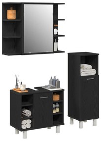 Set di mobili da bagno  set di 3 rovere nero legno ingegnerizzato