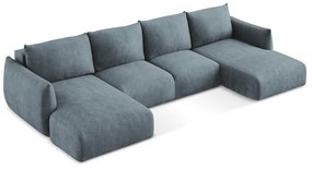 Divano angolare blu allungabile (a U) con rivestimento in ciniglia Leila – Makamii