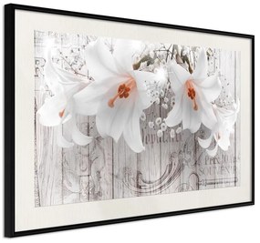 Poster  Lilies on Wood  Cornice Quadri Cornice nera con pass-partout, Larghezza x Altezza Home decor 90x60