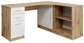 Scrivania con mensola e cassetti ROBERTO lato sinistro rovere artisan/bianco