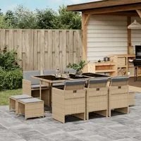 Set Pranzo da Giardino 11 pz con Cuscini Beige Misto Polyrattan 3277739