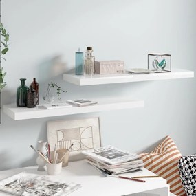 Scaffali A Parete 2 Pz Bianco Lucido 80x23,5x3,8 Cm İn Mdf /