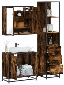 Set Mobili Da Bagno 3 Pz Rovere Fumo İn Legno Multistrato /