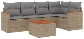 Set divano da giardino 6 pz con cuscini beige misto polyrattan