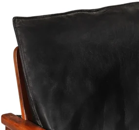 Poltrona nera in vera pelle e legno massello di acacia