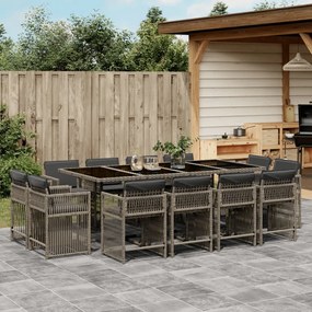 Set da pranzo da giardino 13pz con cuscini grigio in polyrattan