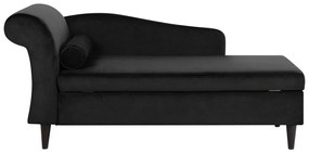 Chaise longue velluto nero e legno scuro lato sinistro LUIRO Beliani