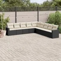 Set Divani da Giardino 9 pz con Cuscini Nero in Polyrattan 3251423