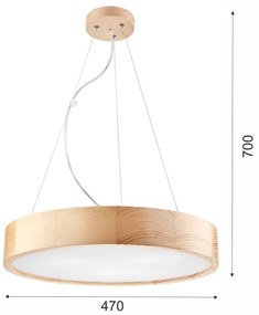 Lampadario a cavo NATURAL 3xE27/60W/230V Ø47 cm pino