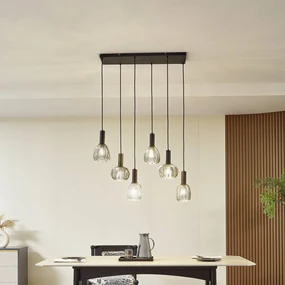 Lindby lampada a sospensione Tolli, grigio/nero, vetro, a 6 luci