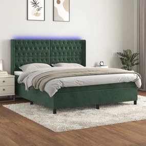 Letto A Molle Con Materasso E Led Verde Scuro 160x200cm Velluto /
