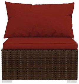 Set Divani da Giardino 9 pz con Cuscini in Polyrattan Marrone